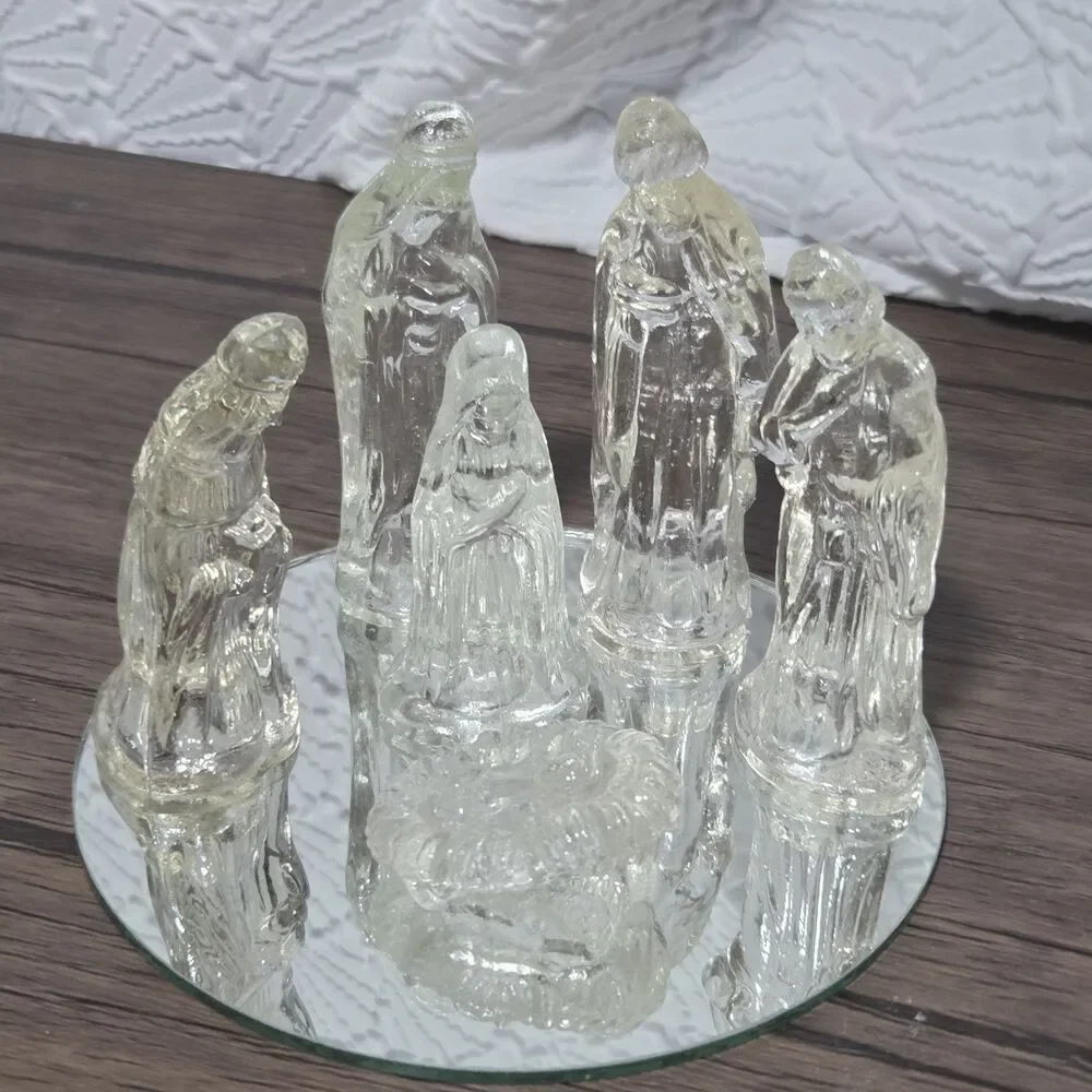 Chadwick Glass Nativity Mirrored Base Christmas Holiday 7 Piece VTG 1995
